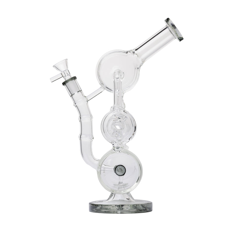 Clear side view of The Condenser 8-inch recycler rig with precision tubing and matrix perc