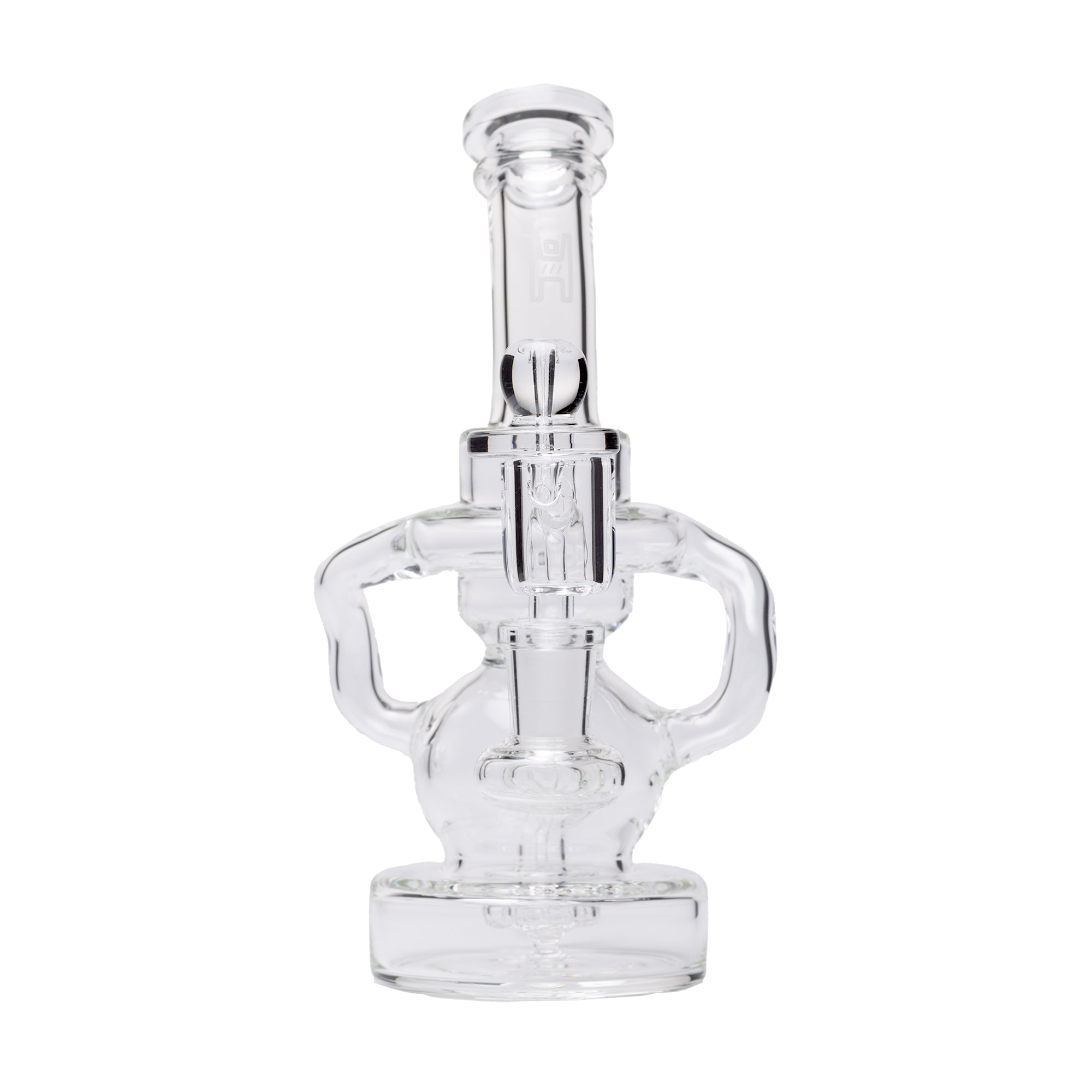 Stubby Klein Recycler – Compact glass dab rig with double uptake recycler tubes and wide base