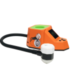 Left side view of Dab Rite Terp Wars IR thermometer in orange and green with flexible sensor arm and droid-themed decal