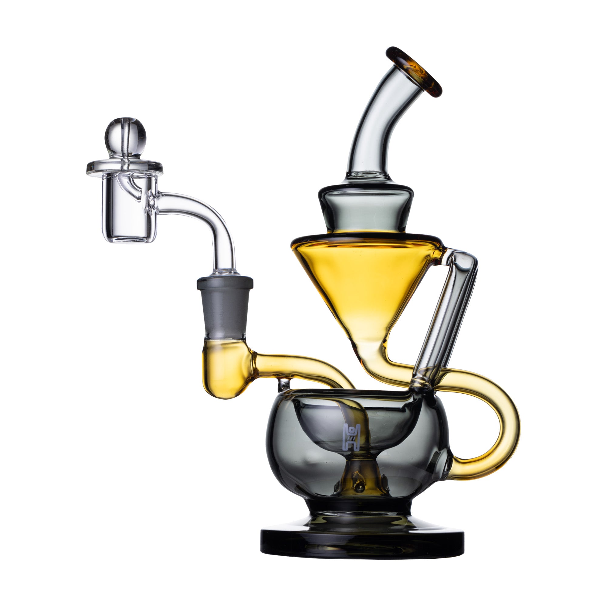 8 Inch Claude Recycler Bong – Yellow Accented Dual Drain Glass Water Pipe