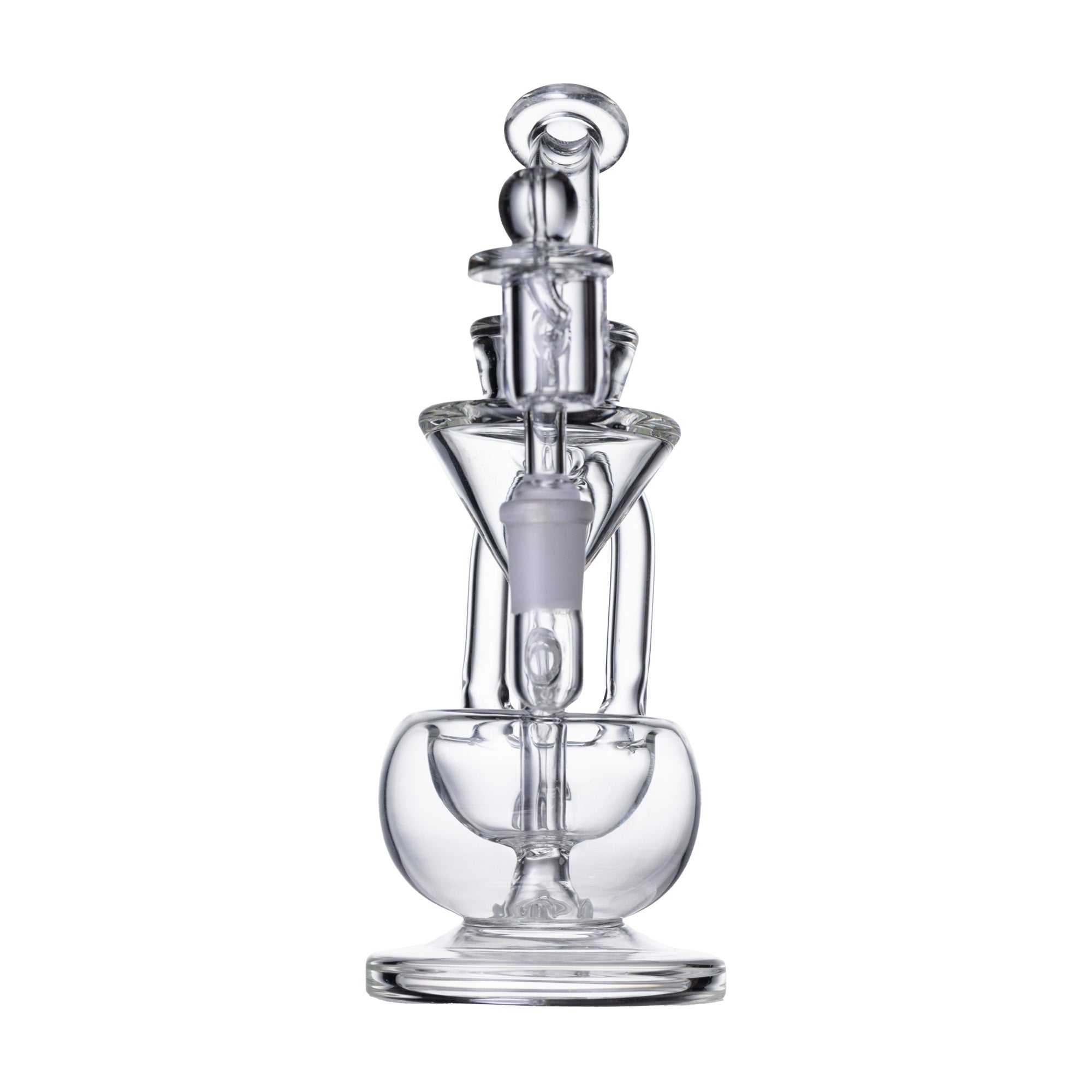 Vertical View of Claude Recycler Bong – Scientific Glass with Recycling Chambers