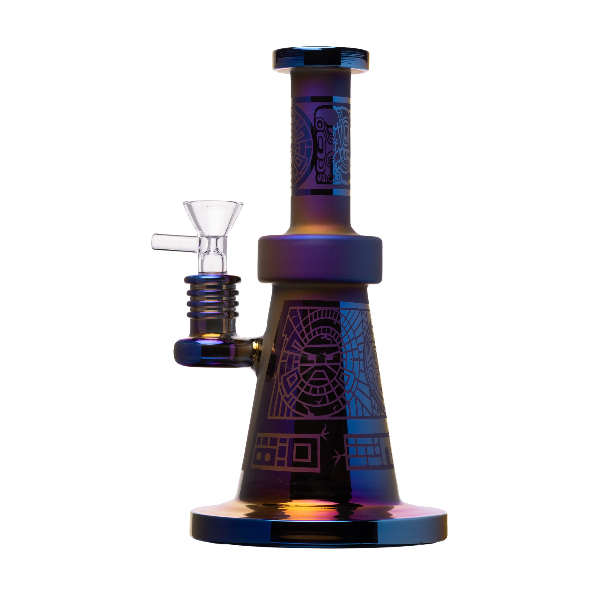 Aztec sandblasted water pipe 7.75 inch puck perc – blue iridescent