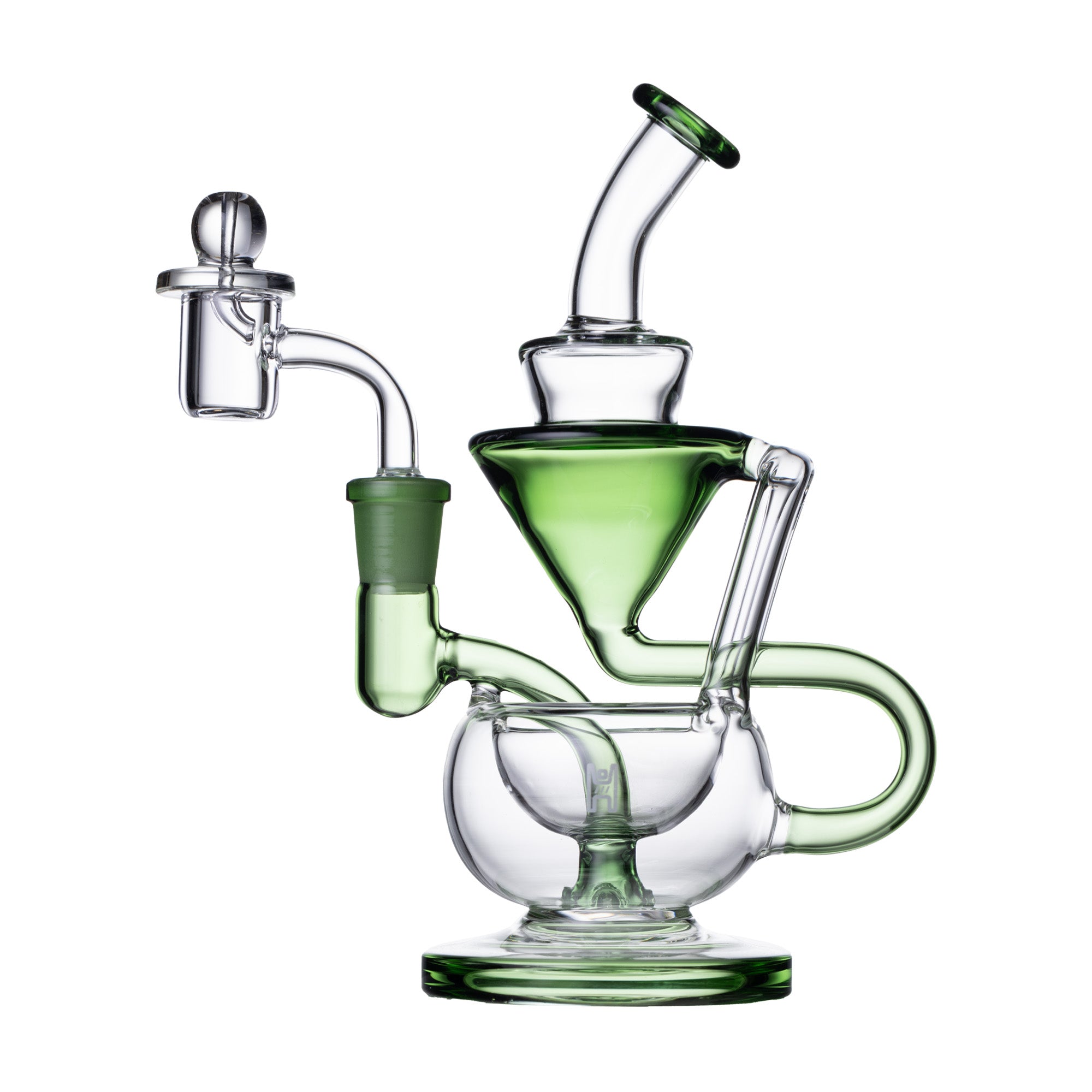 Green Claude Recycler Water Pipe – Dual Drain System and Clear Glass Base