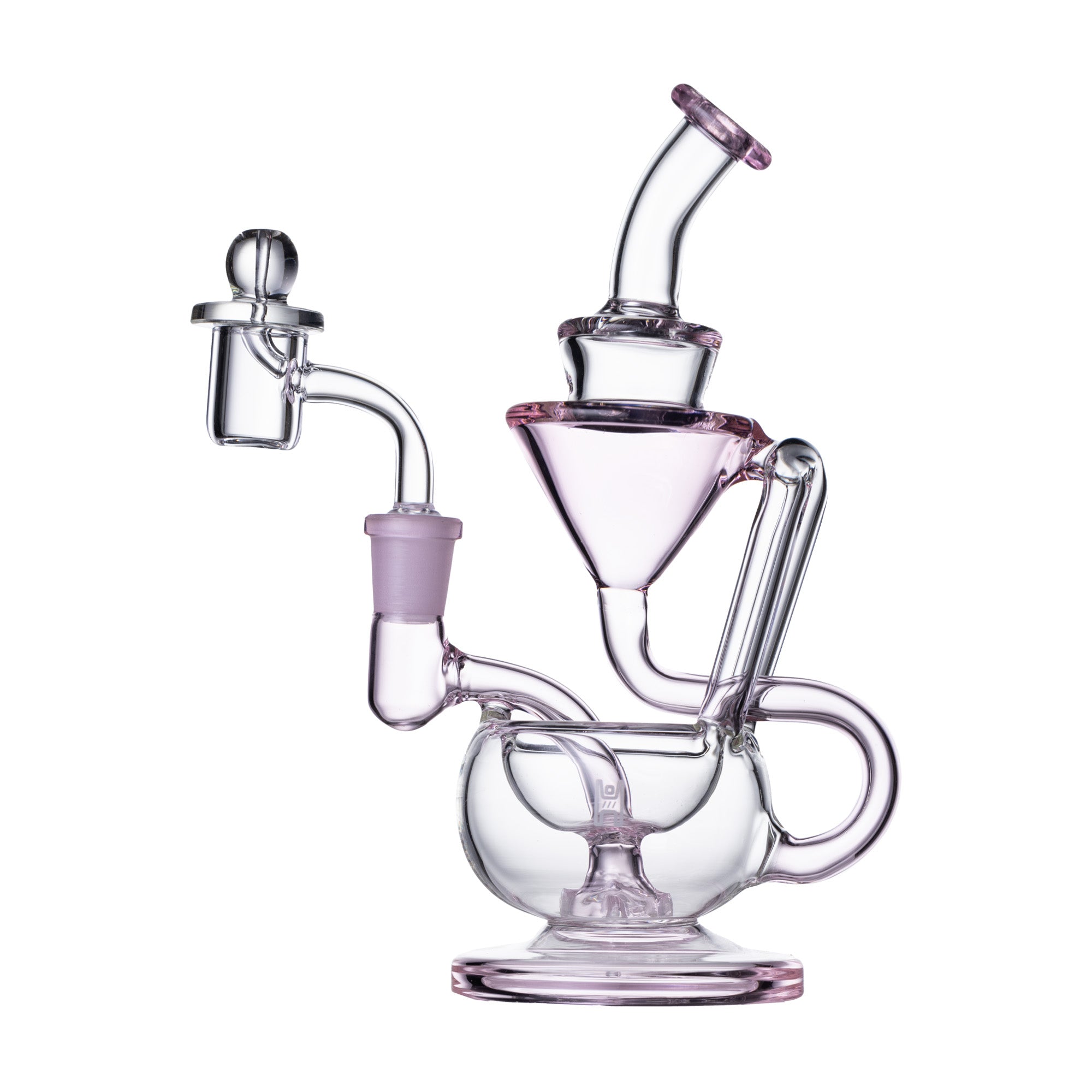 Claude Recycler Bong – Pink Accent Dual Drain Glass Water Pipe with Curved Neck