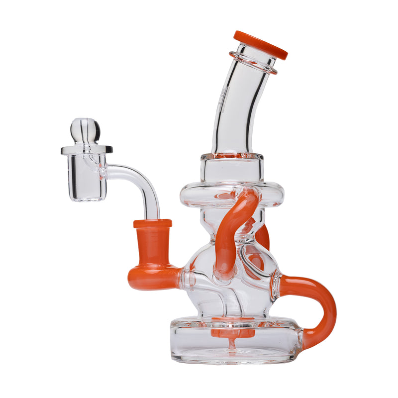 Stubby Klein Recycler Dab Rig – Angled view with vibrant orange color accents and compact design