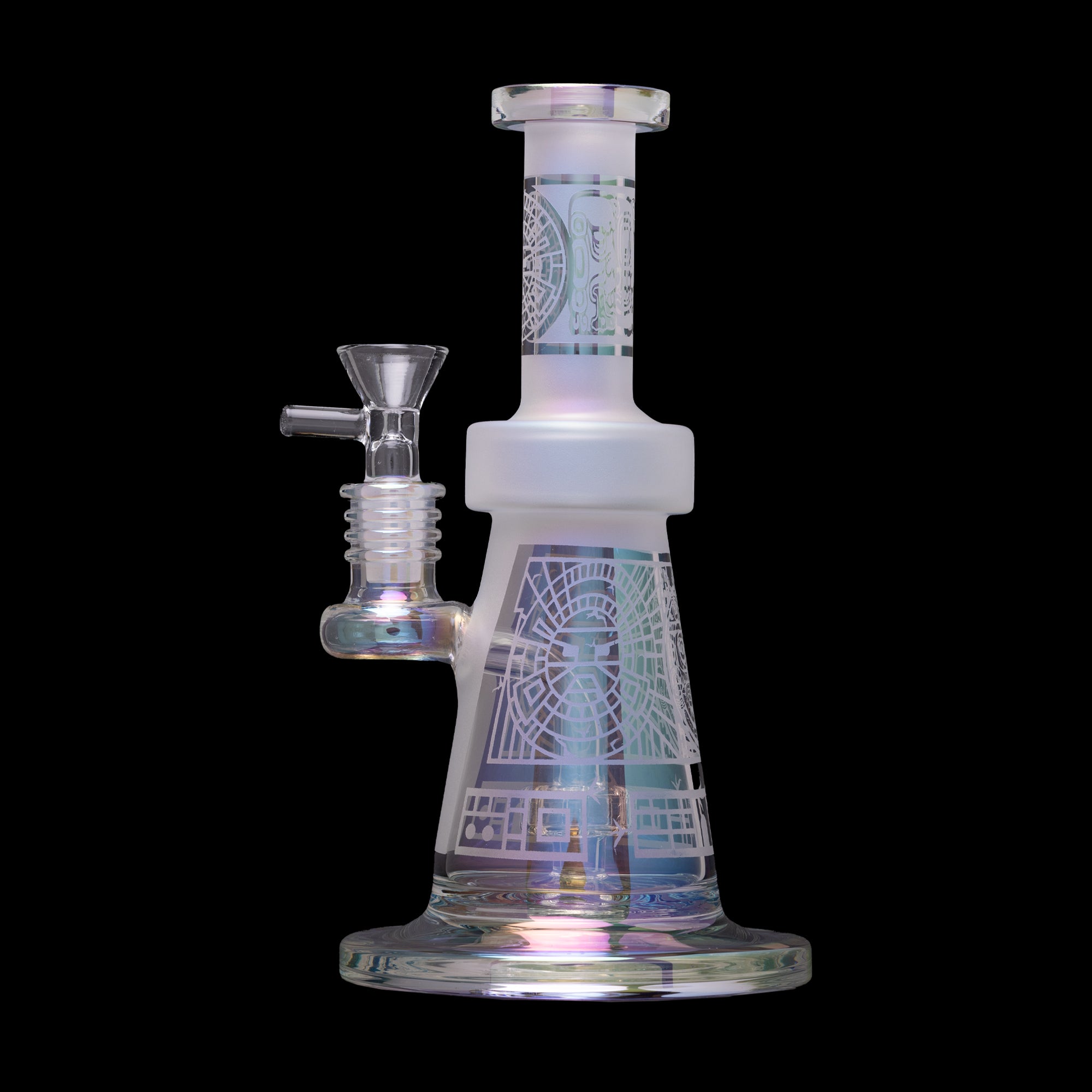 Aztec sandblasted water pipe 7.75 inch puck perc – blue iridescent